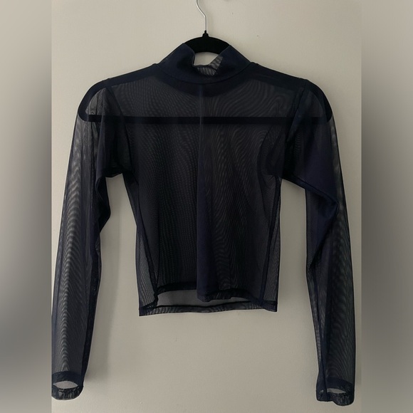 Black Mesh Long Sleeve Crop Top - Picture 1 of 3